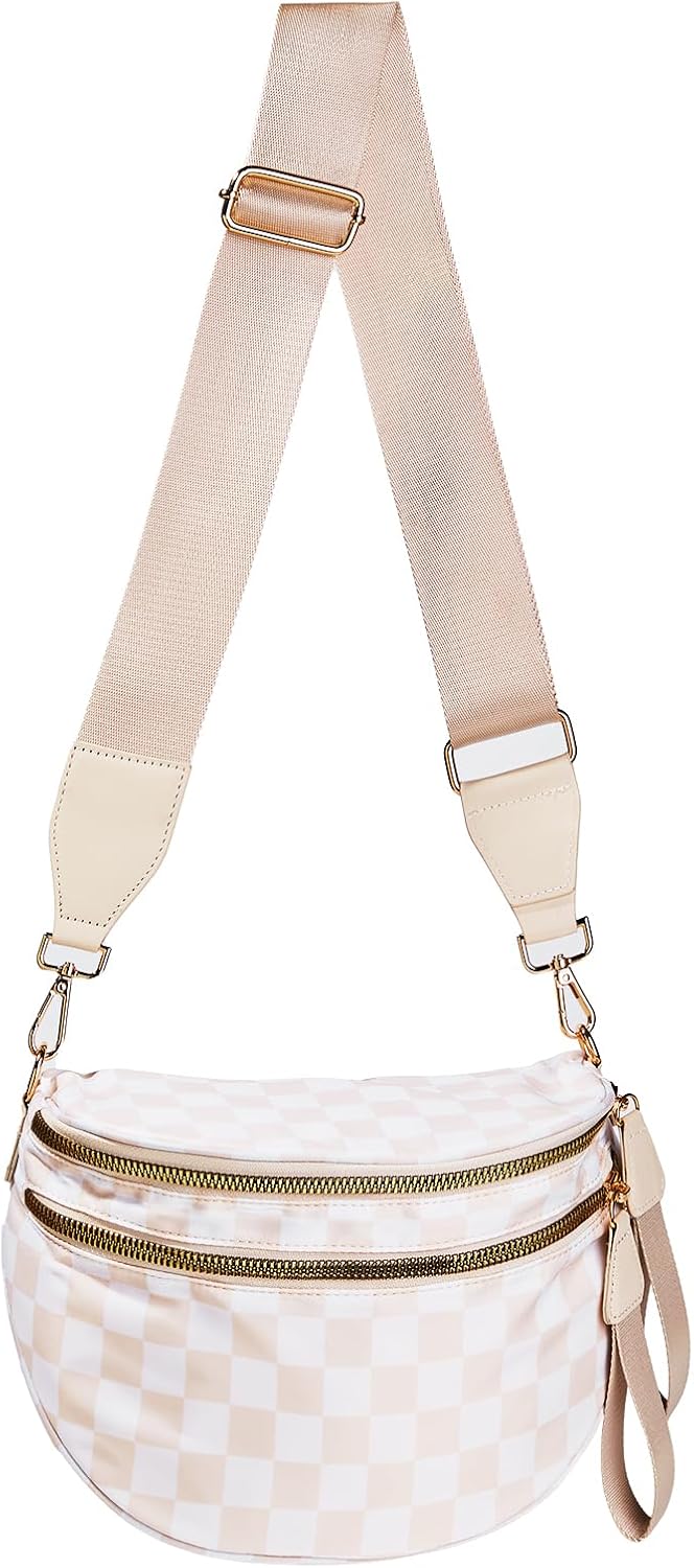 Checkered Crossbody Bags For Women,Bum Bag,Checkered Purse,Spacious Fanny Pack with Polyester Fabric