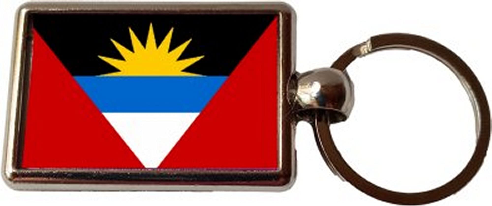 PJ4U Antigua & Barbuda Luxury Double Sided Metal Keyring And Velvet Gift Bag