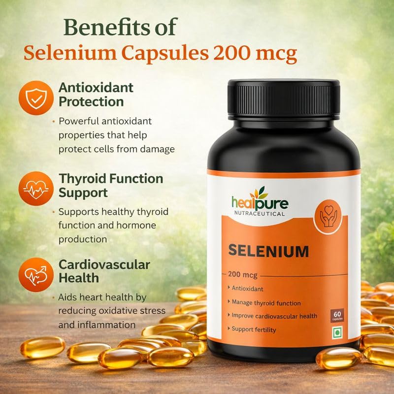 Healpure Nutraceutical Selenium 200 (mcg) for Immune System, Thyroid, Prostate and Heart Health Support | 60 Vegetarian Capsules (Pack of 1) 3