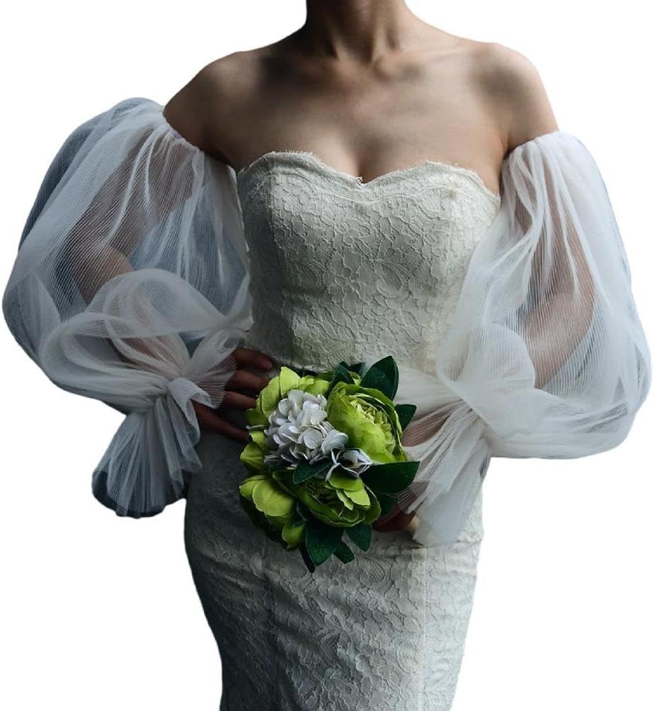 Detachable Bridal Puff Sleeves Wedding Removable Long Sleeves White Handmade Elegant Wedding Bridal Arm Decorations