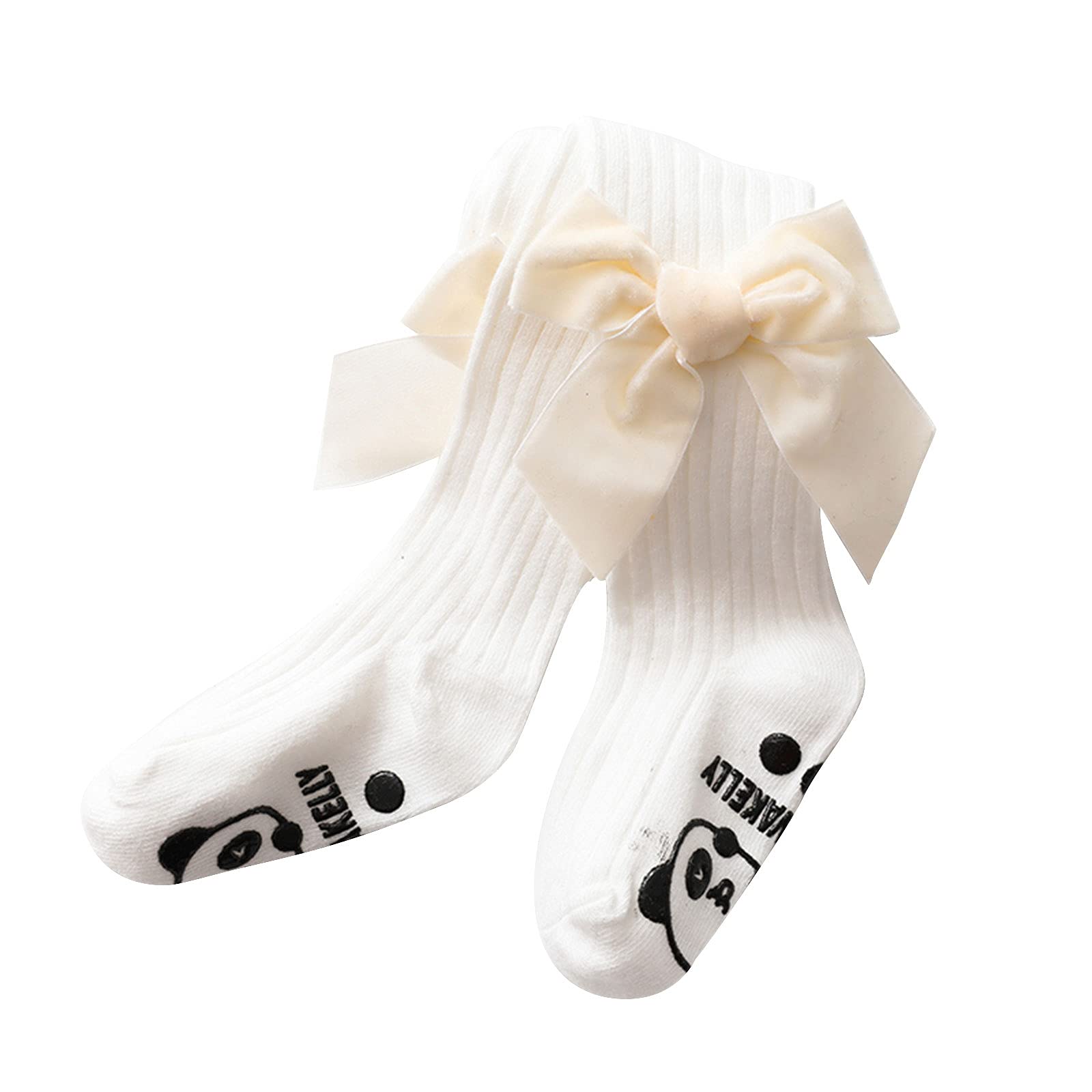 Toddler Baby Girl Knitted Tights Socks Solid Ribbed Bowknot Warm Casual Dress Socks Slim Fit Leggings (B,2-4T)