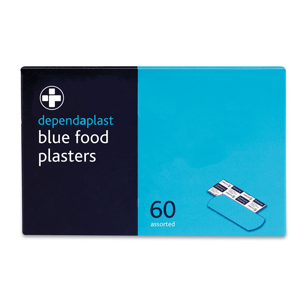 Reliance Medical Dependaplast Wash Proof Blue Plasters. First Aid Kits Refill, Sterile, Low-Allergy Adhesive BS8599-1