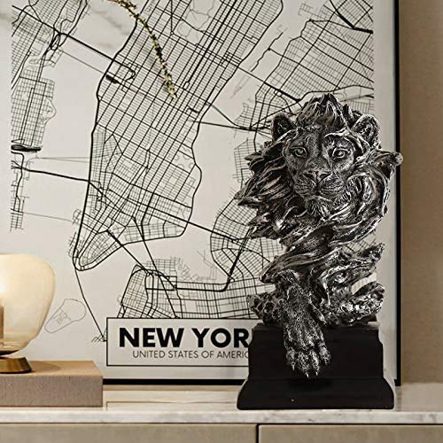 H&W Sandstone Lion Figurines - The King Of Beasts - Statue Decoration For Home/Study/Living Room, Great Collectible Figurines, Best Gift For The Man, Silver Color (Hh17-D3) #TOP4