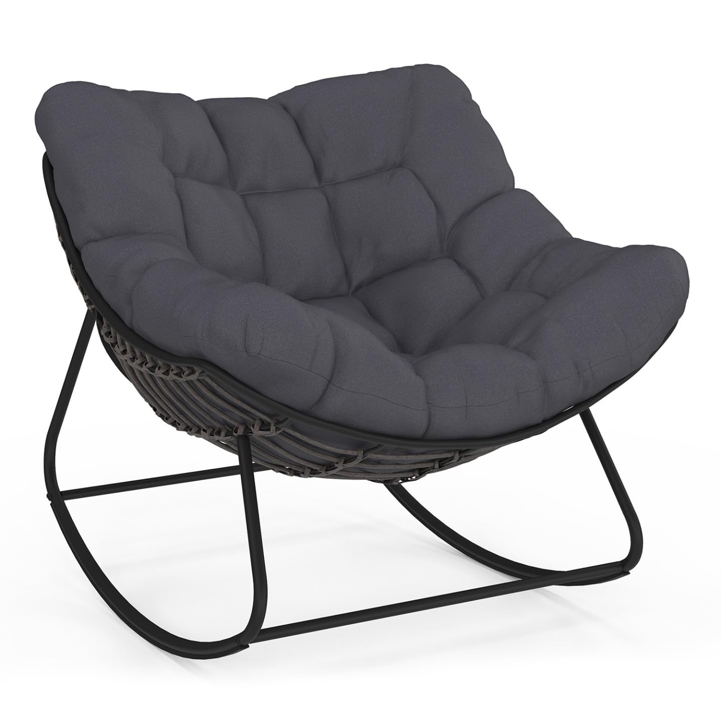 IDMarket - Fauteuil de Jardin à Bascule LOA Effet rotin Gris avec Coussin Gris