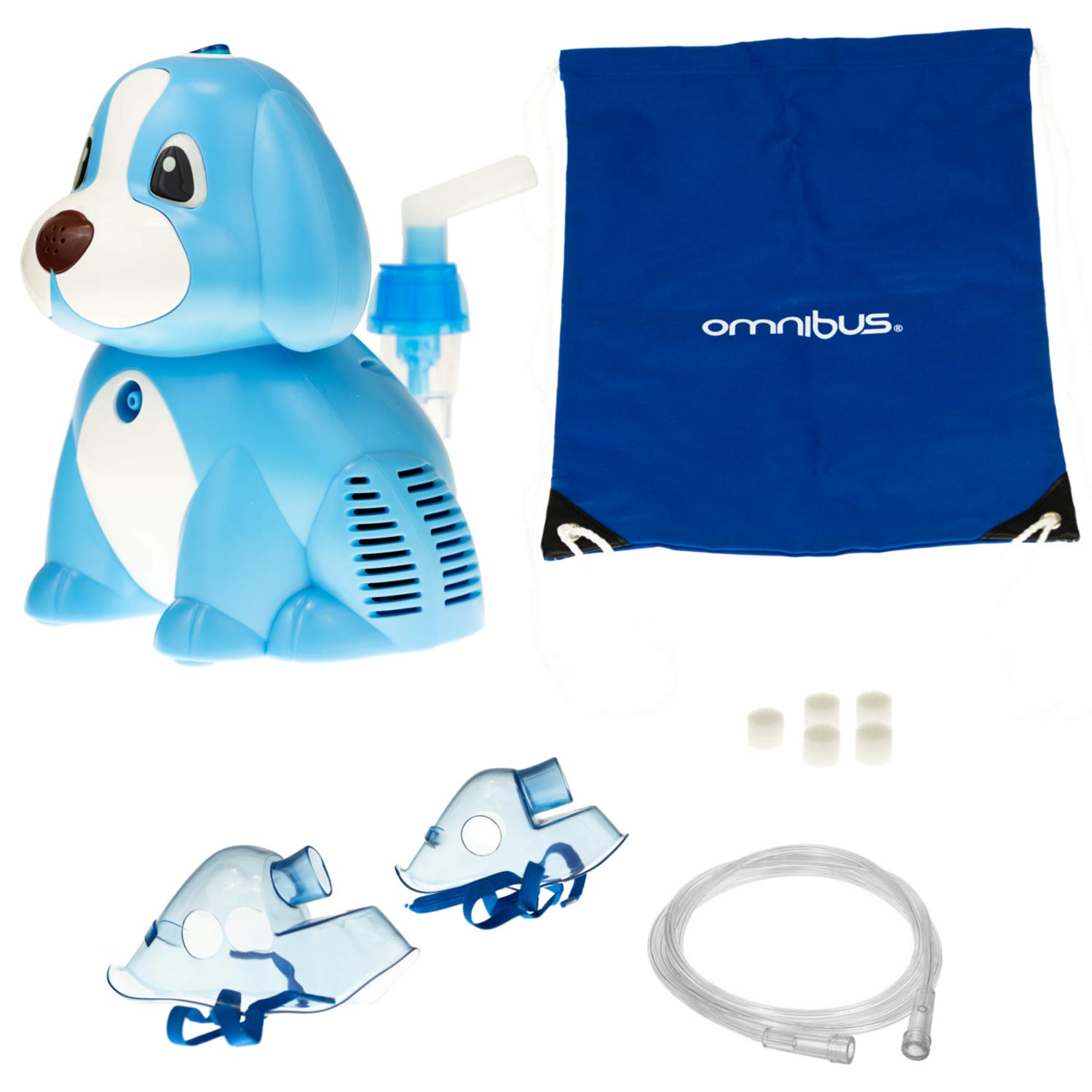 Omnibus BR-CN171 Inhalador Eléctrico Infantil Modelo Cachorro Perfecto para Niños Apto para Adultos, Accesorios de Inhalación Necesarios para Niños y Adultos (Azul)