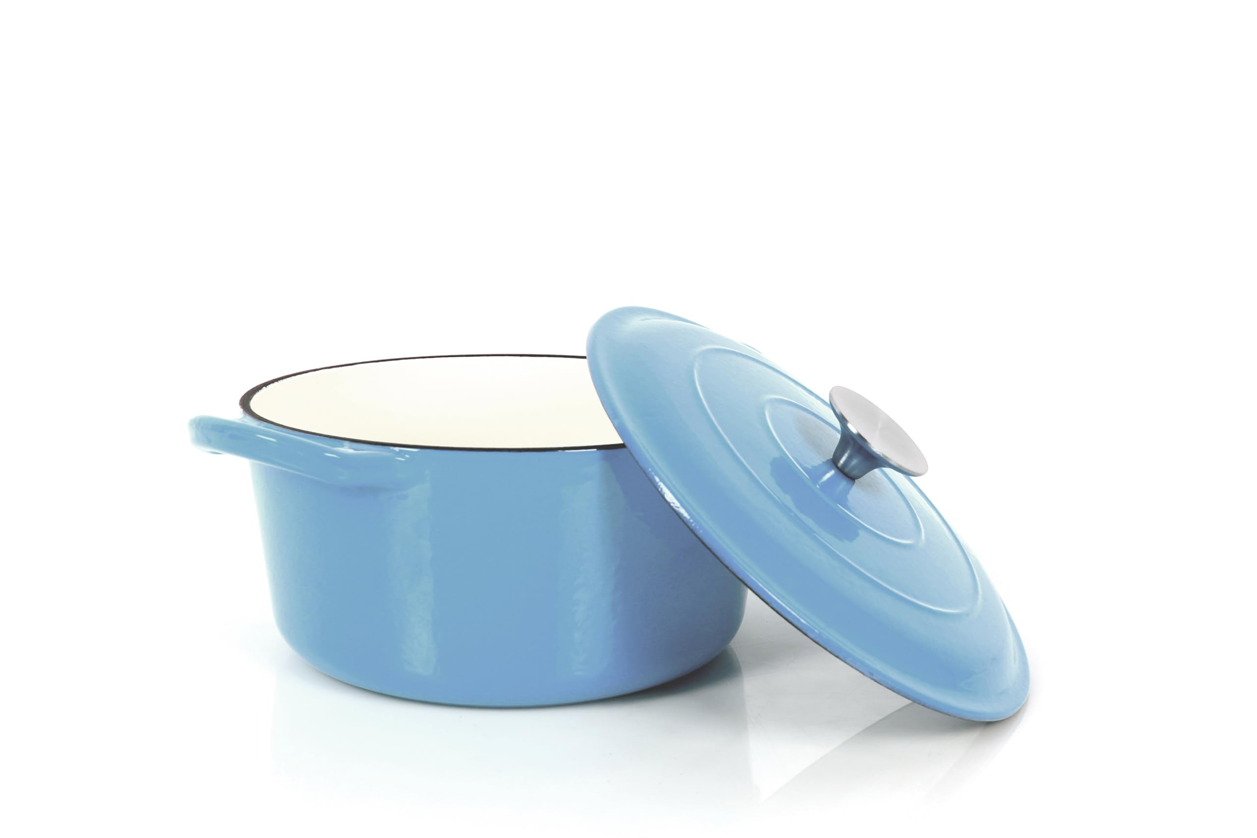 Echtwerk Cast Iron Dutch Pot with Enamel Coating, Cast Iron Pot, Roasting Dish with Lid, Bread Baking Pot Round, Suitable for Oven, Grill, BBQ and Induction, Light Blue, 3.5 L, Diameter 22.5 cm