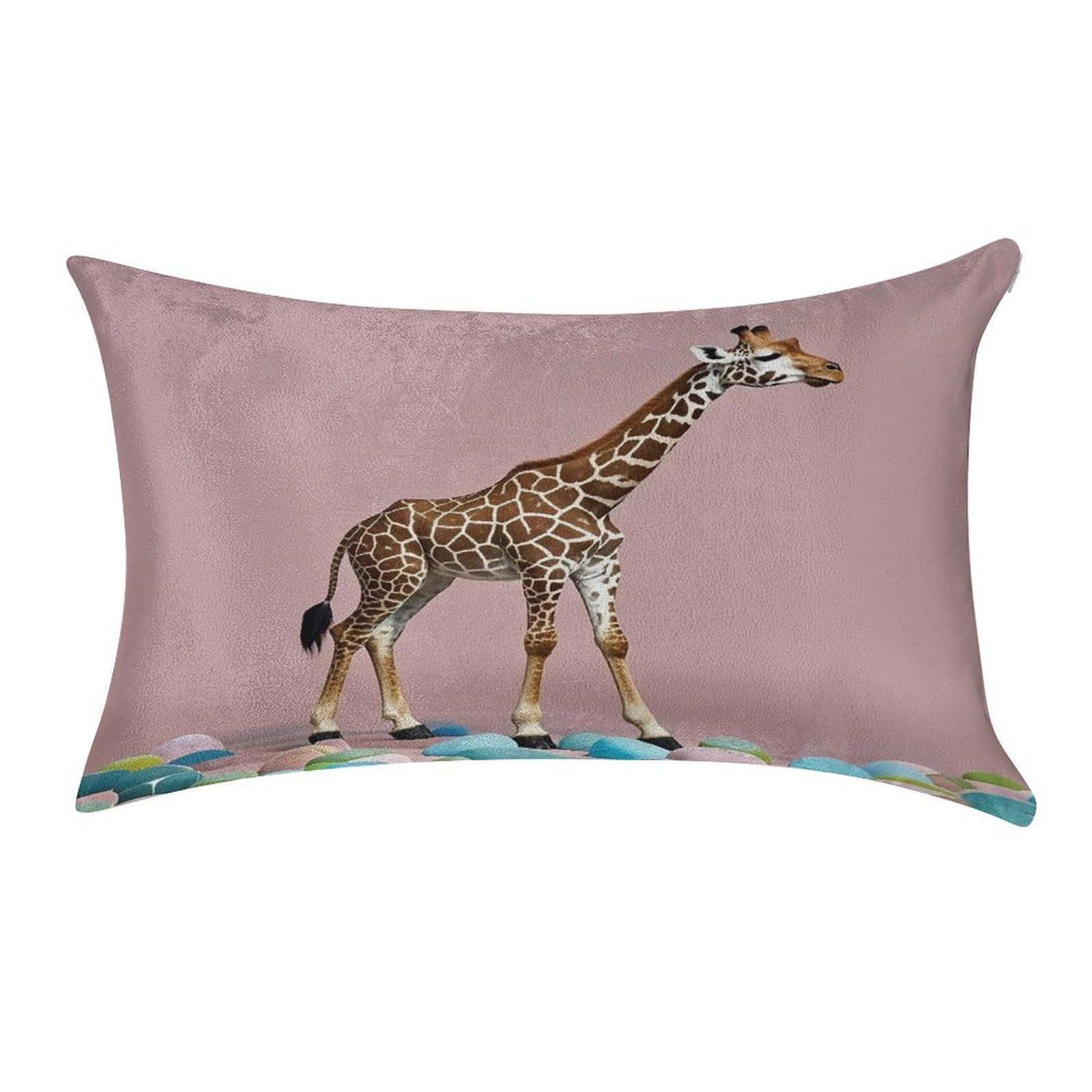FekiLoot Cherry Giraffe Pillow Covers Luxury Velvet Oblong Pillowcases Rectangular Throw Pillows Case Decorative Velvet Cushion Covers Ultra Soft Lumbar Pillow Shells 12 X 20 in