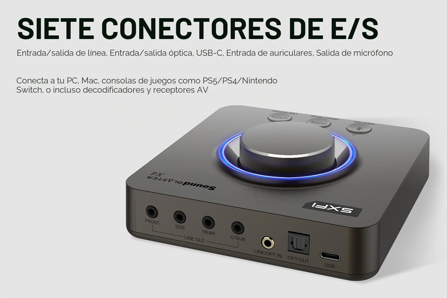 Creative Sound Blaster X4 Hi-Res 24bit/192kHz DAC USB Externo y Tarjeta de Sonido Amp, Multicanal, Sonido Surround Discreto 7.1, Entrada de Cascos para PC, Mac