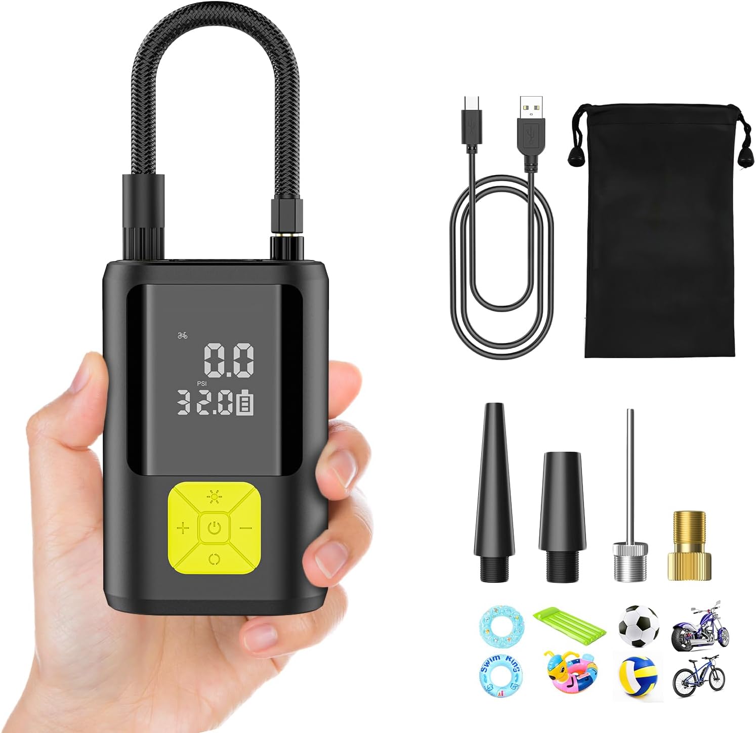 Compressor de Ar Portátil 6000mAh, 150 PSI com Ecrã LCD