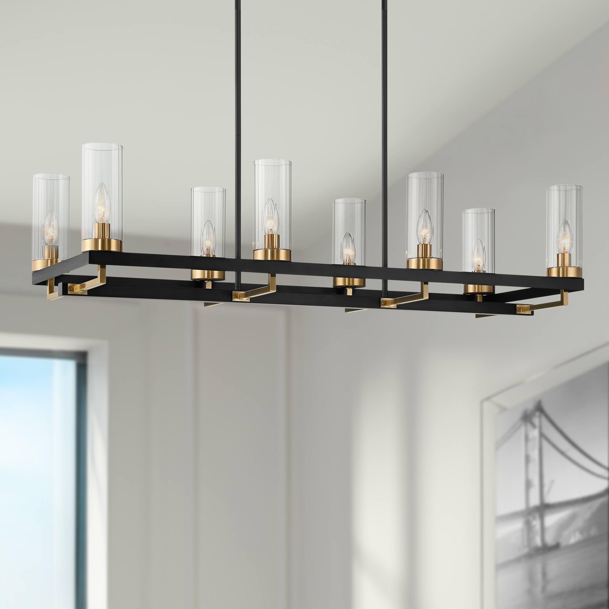 Gregory 39 1/4" Mid Century Modern Chandelier Ceiling Light Fixture Dining Room Over Table Kitchen Island Foyer Hanging Linear 8-Light Black Gold Finish Glass Hallway Entryway