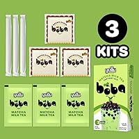 Vista 3 de Matcha Latte Instant Bubble Pearl Matcha Milk Tea Kit con auténticas perlas de tapioca de azúcar morena, listo en menos de un minuto, popotes