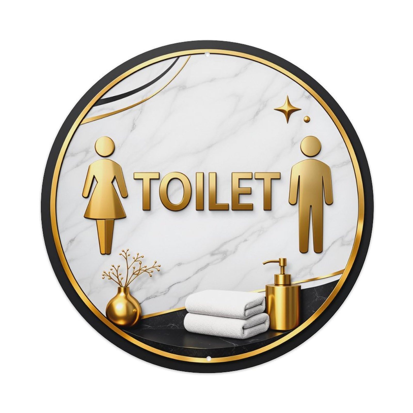 Jdfenggu Vintage Marble Background Gold Icons Towels Soap Dispenser Retro Metal Tin Sign, Metal Poster For Bar, Home, Man Cave, Kitchen, Laundry Room Art Decor 8X8 Inch