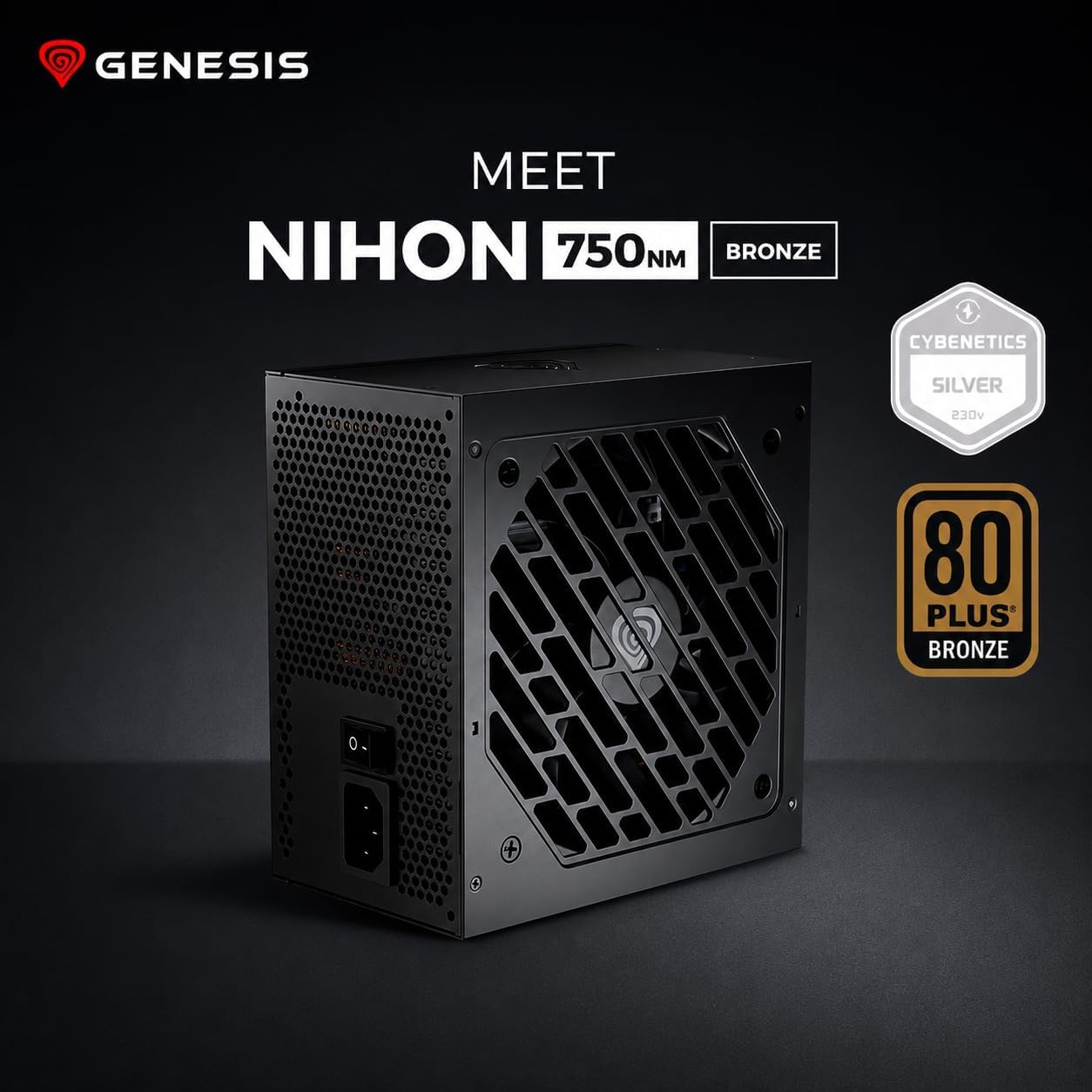 Genesis Nihon 750NM Schwarz PC Netzteil 750W, ATX 3.1 Netzteil 80 Plus Bronze, Cybenetics Silver, 12V-2x6, 120mm FDB Lüfter, 8X SATA, 3X PCI-E, Non-modular