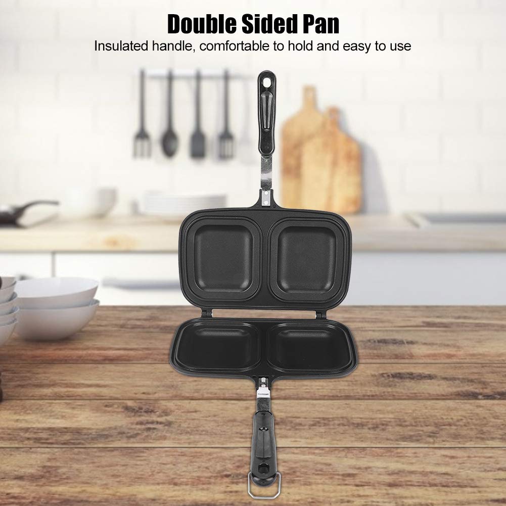 Divided Pan for Cooking, Double Sided Pan, Cast Aluminium Breakfast Double Sided Non-Stick Frying Pan, Grill Pans Egg Pan Kitchen Cooking Utensil Tool