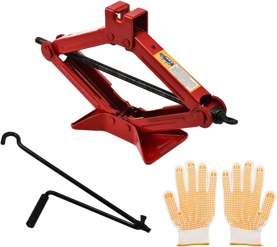 Car Scissor Lift Jack, 2 Ton (4409 lbs) Lift Jack Tool for Car, Scissor Jack Kit with Crank Handle, Universal Scissor Jack for Car|Sedan|Coupe|SUV|MPV, Red