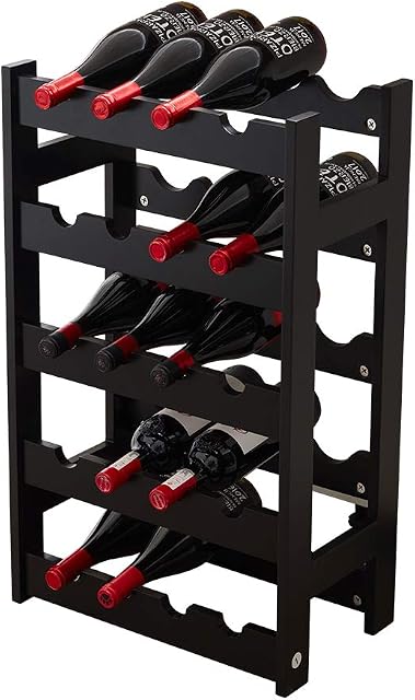 Wine Rack Free Standing Wine Shelf 20-Bottle Shelving Storage Holder, 5 Tier Bottle Display Shelves,Black Color 72.5x43.5x25cm