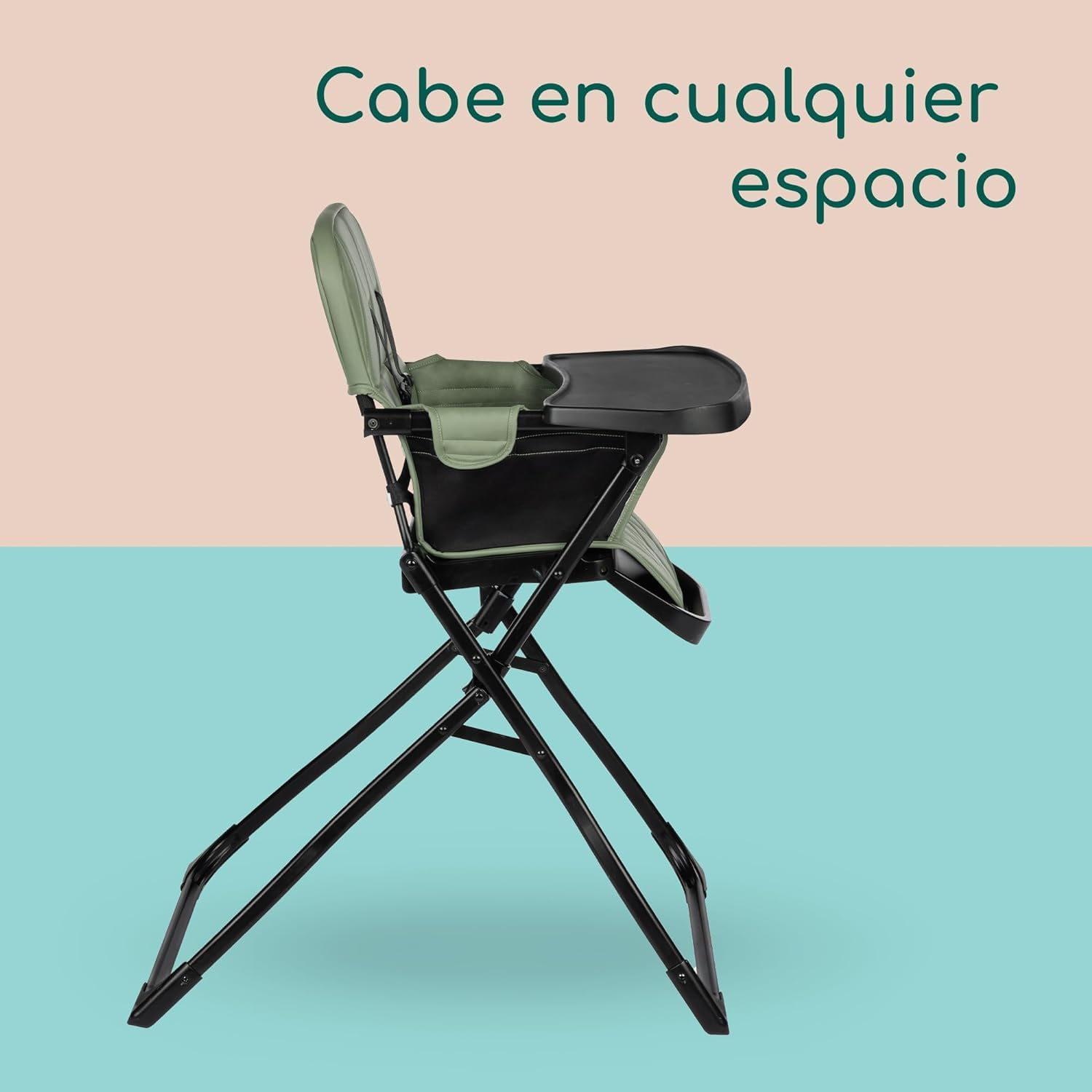 Bebeconfort Lily, trona, 6 meses-3 años, 9-15 kg, plegado ultracompacto, ligera (4 kg), fácil limpieza, acolchado suave, plegado fácil con una sola mano, Mineral Green
