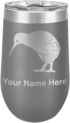 Miniatura 7 de LaserGram Vaso de vino de acero inoxidable de doble pared, pájaro kiwi, grabado personalizado incluido (azul oscuro)