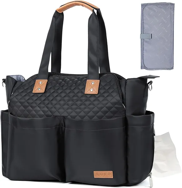 Lekebaby Diaper Bag Tote, Large Diaper Bags Waterproof,Large Mommy Bag for Hospital, Baby Bags for Mom Travel Diaper Tote Messenger Purse, Quilted Black