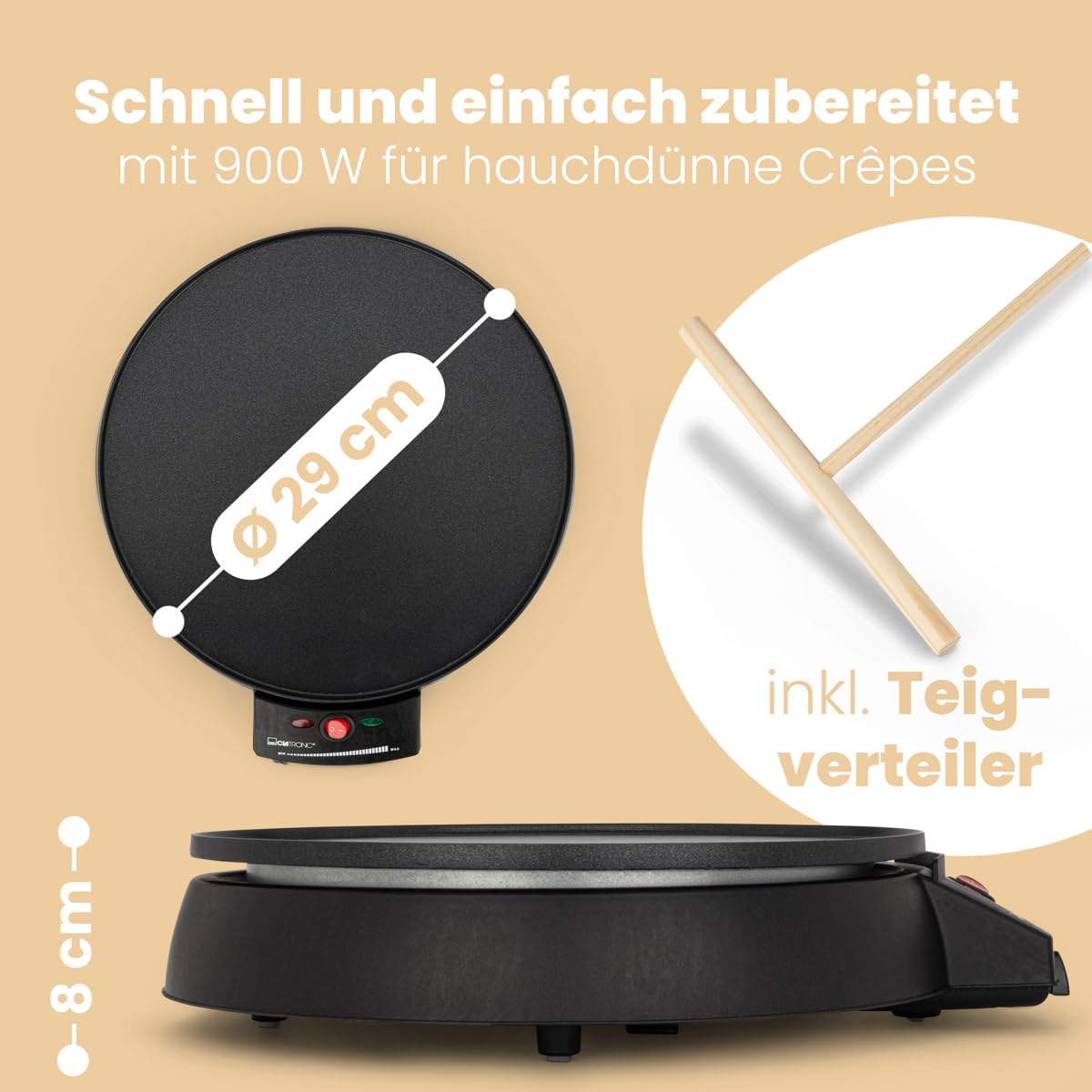 Image secondaire de Clatronic Crepes Maker pour crêpes Ø 29cm, Crepe Maker inkl. Distributeur de pâte et revêtement antiadhésif surface, thermostat