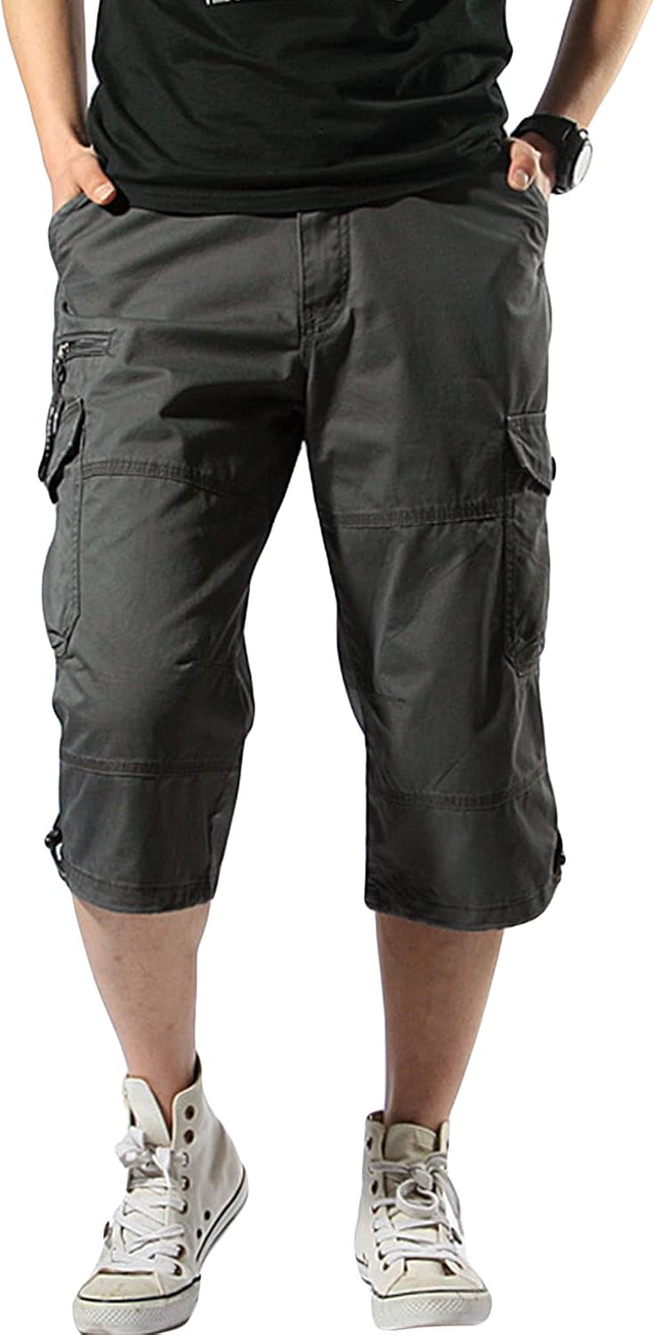 Men's 3/4 Outdoor Casual Camo Summer Work Shorts Below Knee Length Multi Pocke Shorts Military Classic Cargo Shorts
