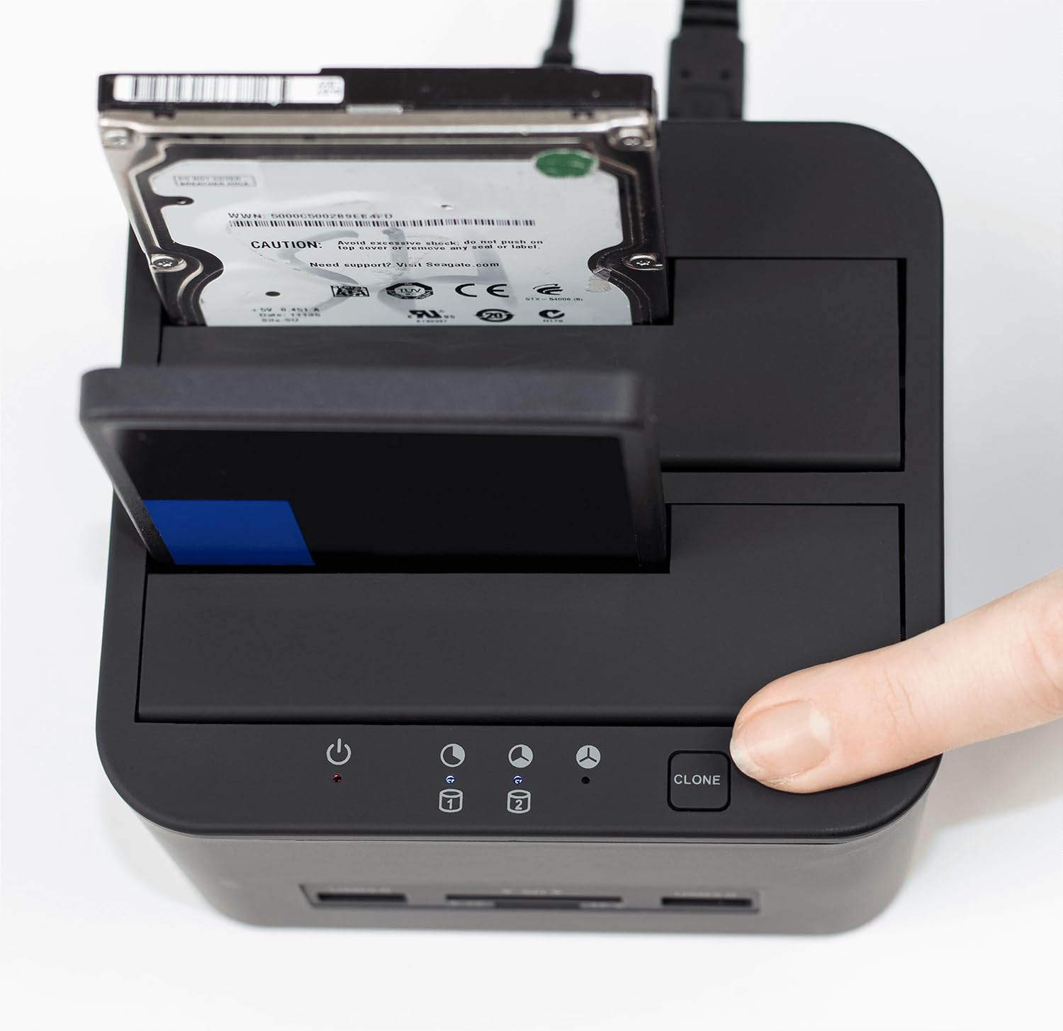 Reagle Dual Bay Stacja dokująca do HDD/SSD, obsługa 32 TB, USB 3.2 Gen 1, czytnik kart, klonowanie offline, kompatybilna z Windows/Mac