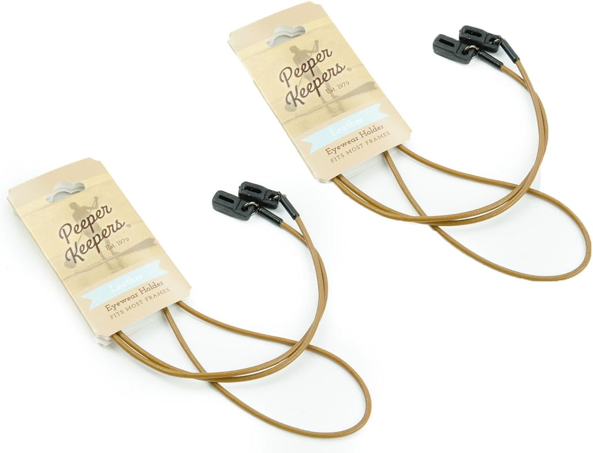 Round Leather Cord Eyeglass and Sunglass Retainer / Strap, Tan (2 Pack)