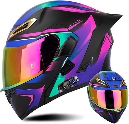 Miniatura 1 de Casco de motocicleta con Bluetooth, casco modular con doble visera antivaho con cola, para adultos, hombres y mujeres, casco abatible de cara