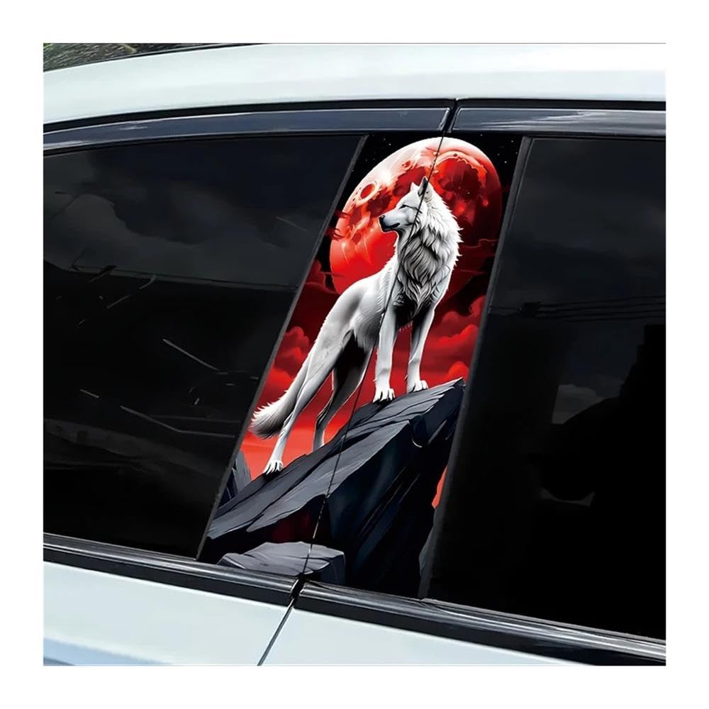 Car Parts 2 Pieces of Car Window Pillar Stickers White Wolf Howling At Moon Vinyl Protective Film