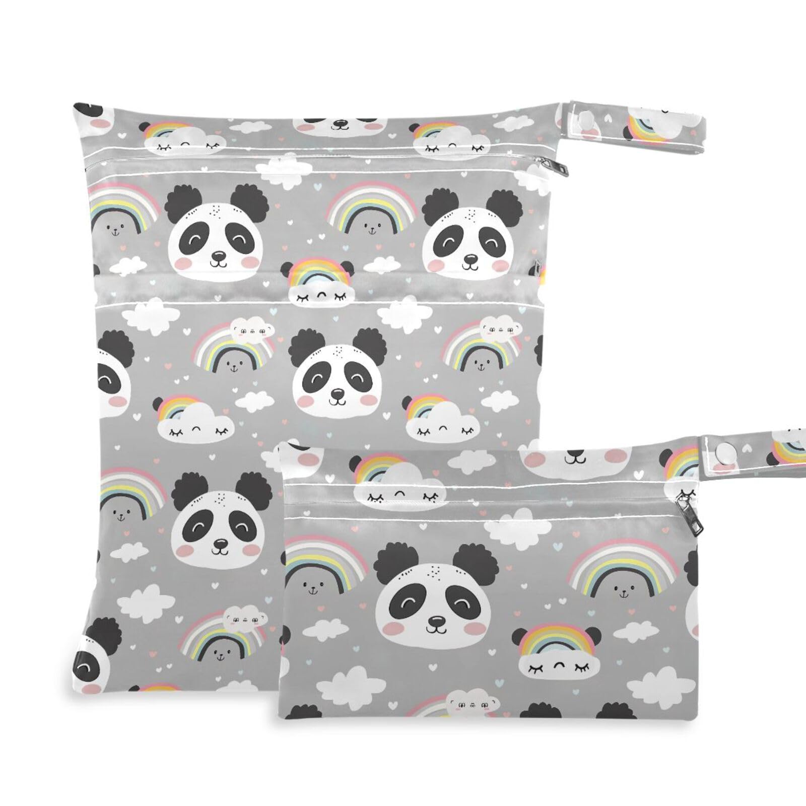 Coikll Wet Dry Bags for Cloth Diaper 2 Pack Waterproof Yoga Gym Bag for Swimsuit Wet Clothes Baby Items-?Rainbow Panda?