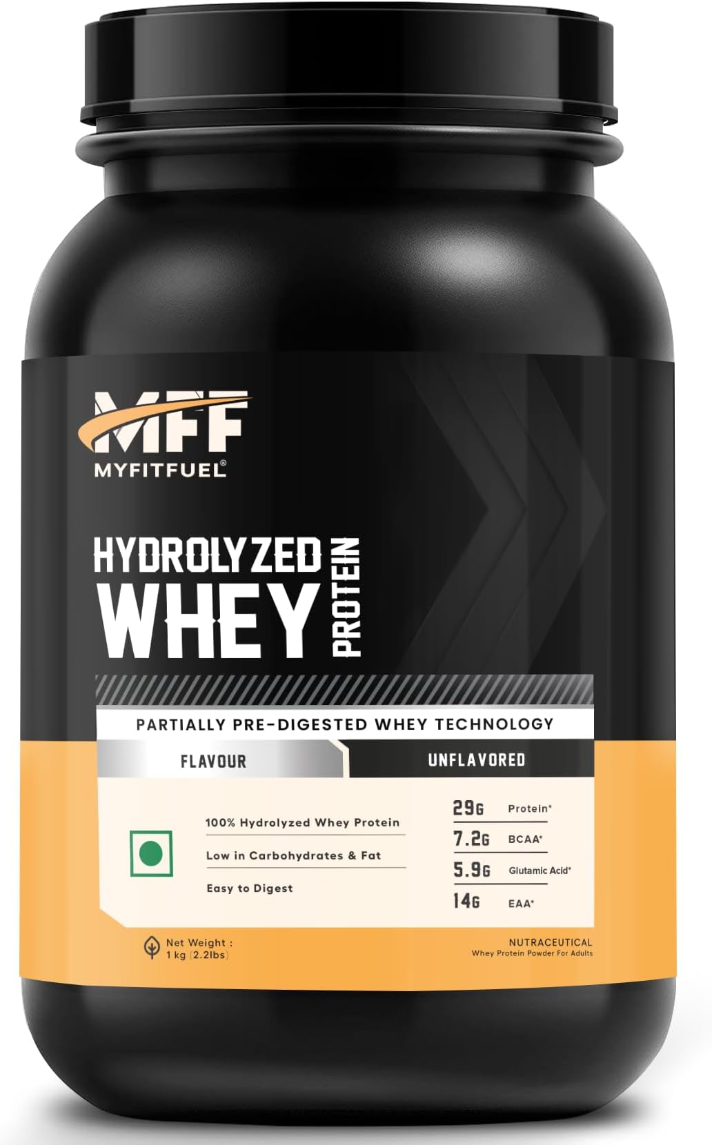 Hydrolyzed Whey Protein Powder | 1 Kg, 30 Servings (Unflavoured) | Pre Digested Protein