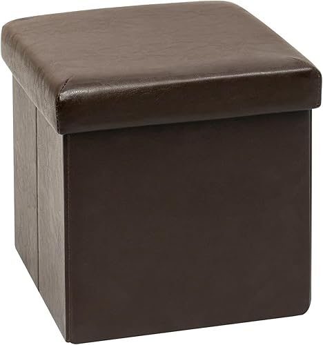 Miniatura 1 de B FSOBEIIALEO Cubo otomano plegable de almacenamiento con reposapiés de juguete de piel sintética, taburete otomano pequeño, color marrón, 11.8 x