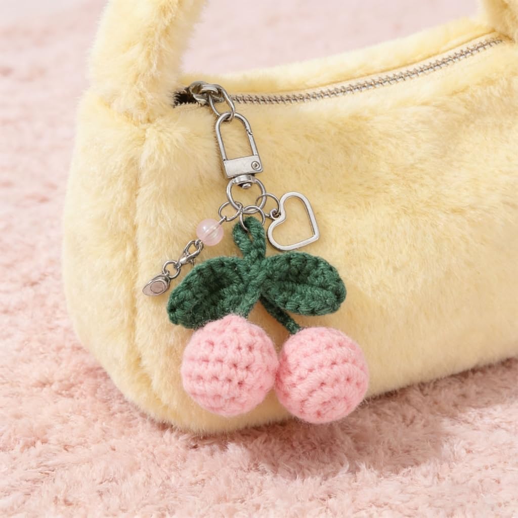 Cute Handmade Knitted Red Green Cherry Key Holder Bag Accent Magnetic Hook image 2