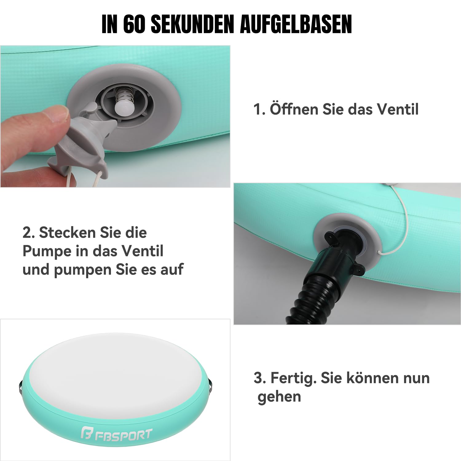FBSPORT Gonflable Air Spot, 100x20cm Tapis de Gymnastique Gonflable, Rouleau d'air Piste d'air Gonflable avec Pompe Cylindre de Gymnastique, Tapis de Gym Gonflable, Convient à la Gymnastique
