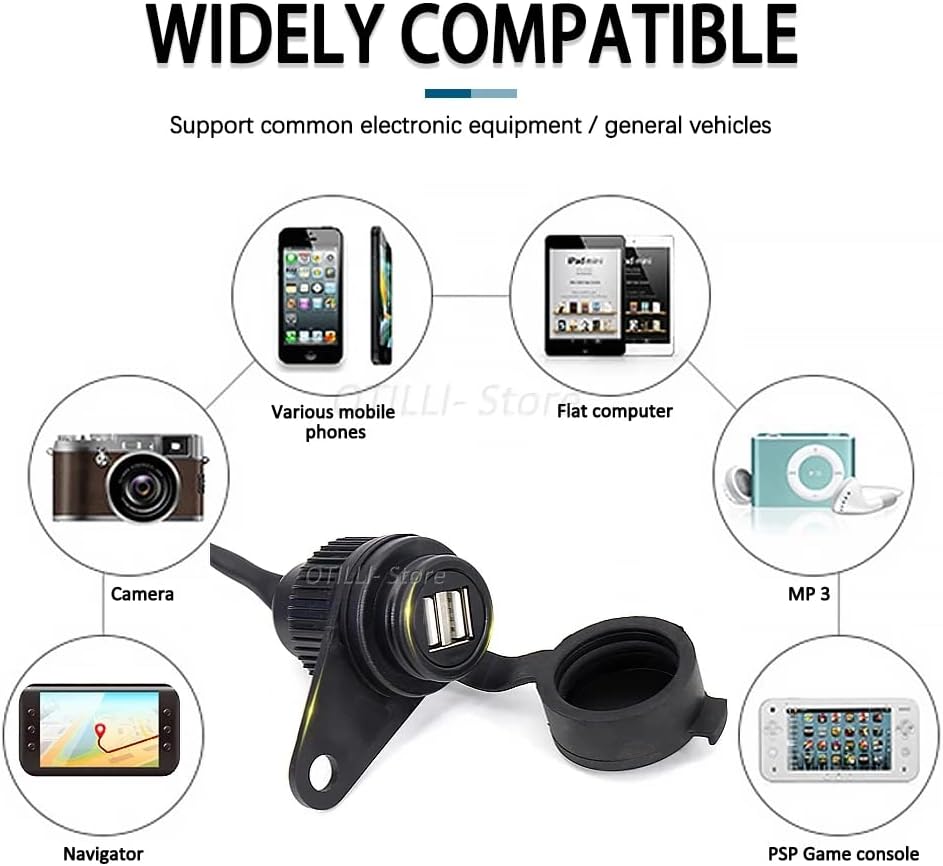 New Motorcycle 12V DV Double USB Charger Adapter for Yamaha Tracer MT-07 MT-09 SP FZ-09 FZ-07 Tracer XSR 700 900 Cigarette Lighter, black