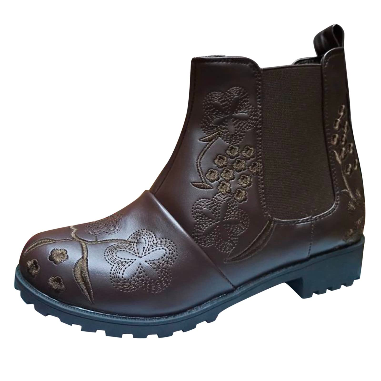 Chaussures filles imperméables avec broderie fleurs et talons carrés