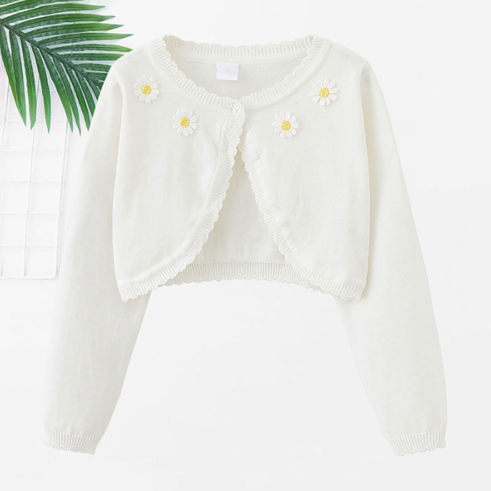 Generisch Cárdigan corto para niña con margaritas, bolero para ocio | Botón simple para ponérselo independientemente, conveniente para la vida diaria de la guardería