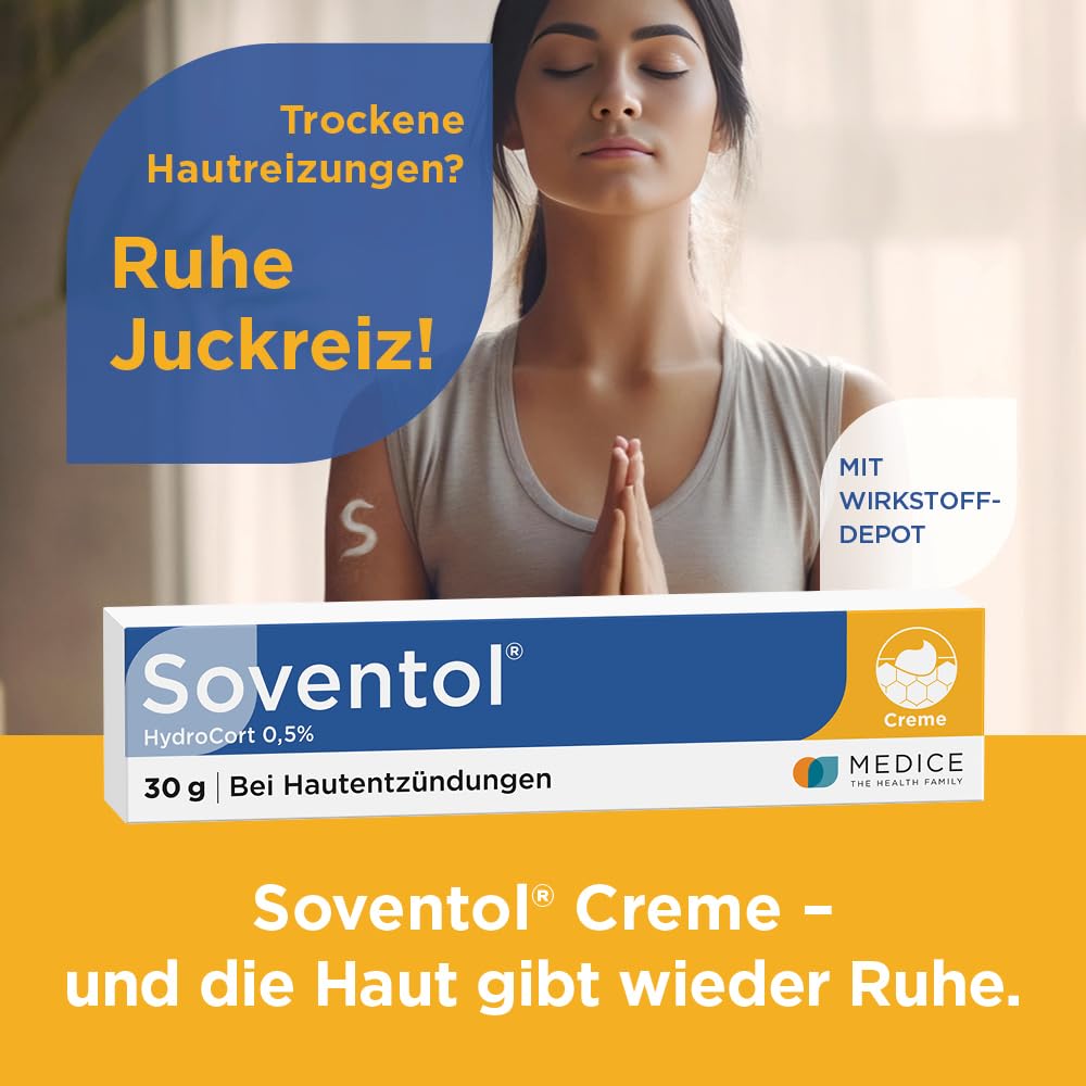 Soventol HydroCort 0,5% Creme 2x 30 g bei akuten Hautentzündungen wie Neurodermitis, Hautallergien & Ekzemen - lindert Juckreiz - entzündungshemmend