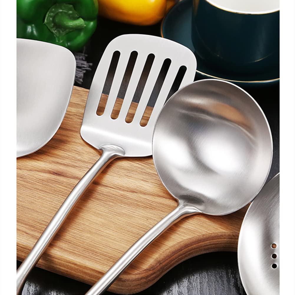 Juego de Utensilios de Cocina de 6 Piezas,304 Acero Inoxidable,espátula y cucharón, cuchara de skimmer,espátula ranurada,cuchara de espagueti y cuchara de arroz,Apto Para Lavavajillas