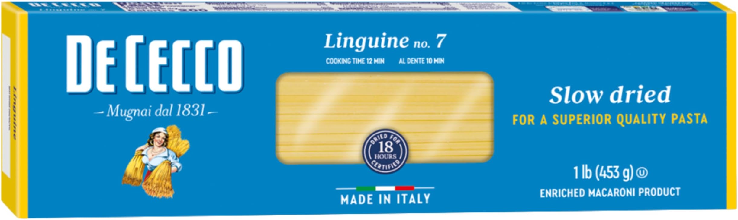 Linguine No. 7 Pasta, 16 Oz, Authentic, Slow Dried, Made with Durum Wheat, Versatile Pasta for Sauces & Recipes, Made in Italy