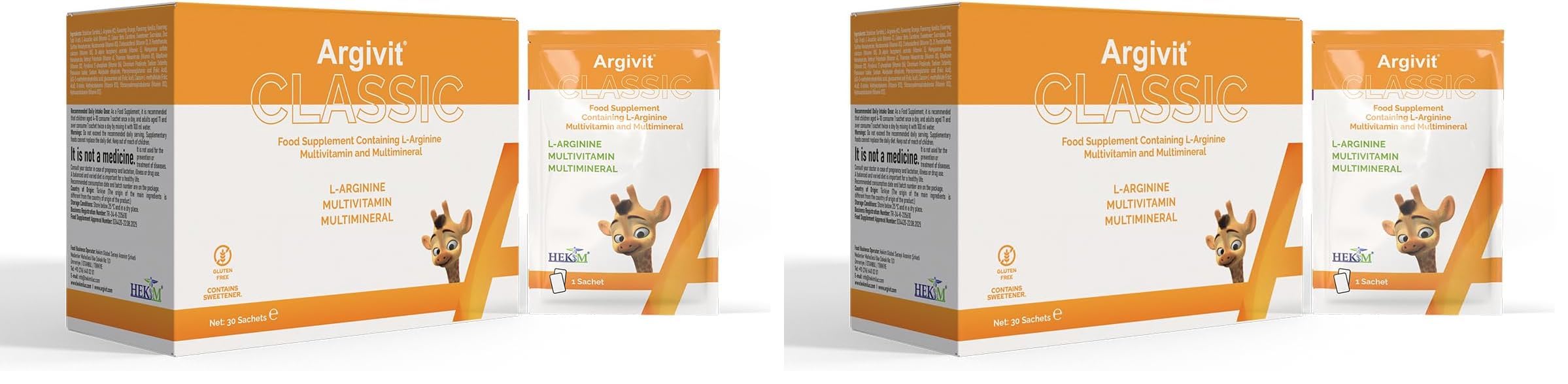 Argivit Classic 30'lu Şase, L-Arjinin, Multivitamin ve Multimineral İçeren Takviye Edici Gıda (2 paketi)