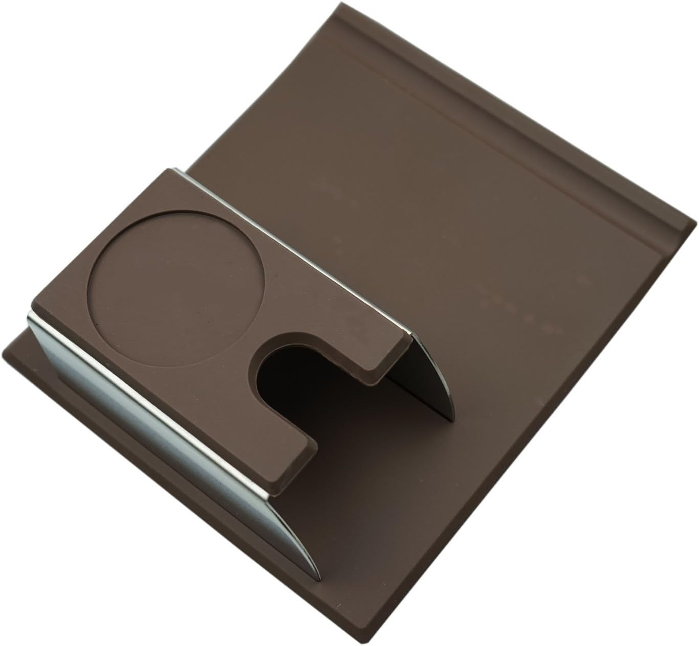 Bestblue Espresso Stainless Steel Tamper Mat Stand with Rubber Base Tamp Rest, Brown