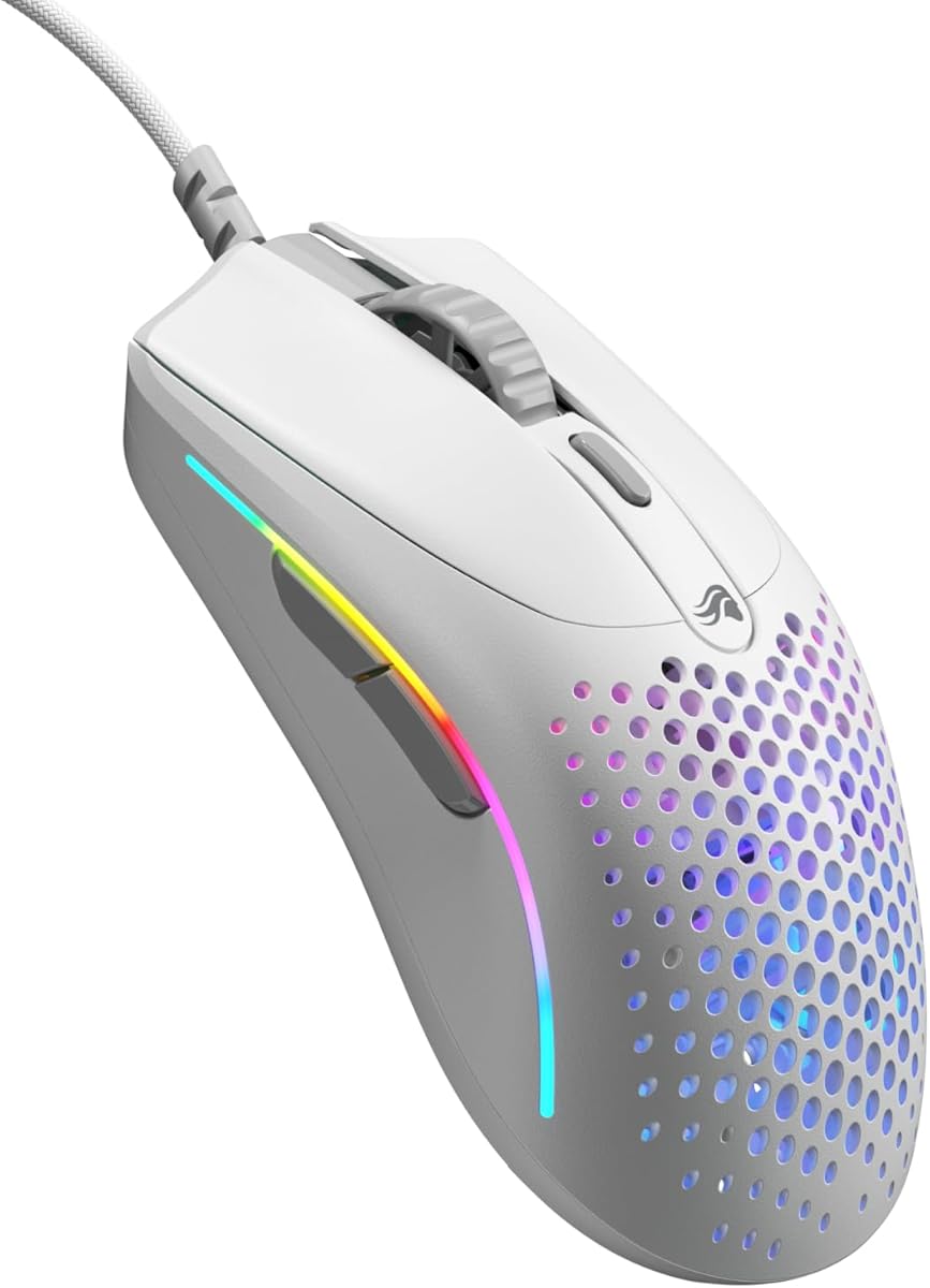 Glorious Gaming - Superlight Wired PC Gaming Mouse with Honeycomb Shell, 6 Programmable Buttons, RGB Lighting & PTFE Skates - Model O 2 Mini, Matte White