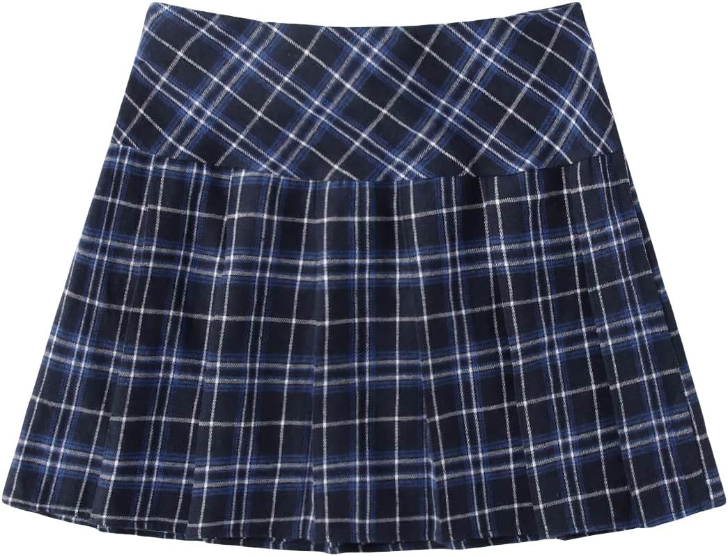 WDIRARA Pleated Skirts for Women Y2k Mini Skirt High Waist A-Line Uniform Skorts Plaid Cheer Skort