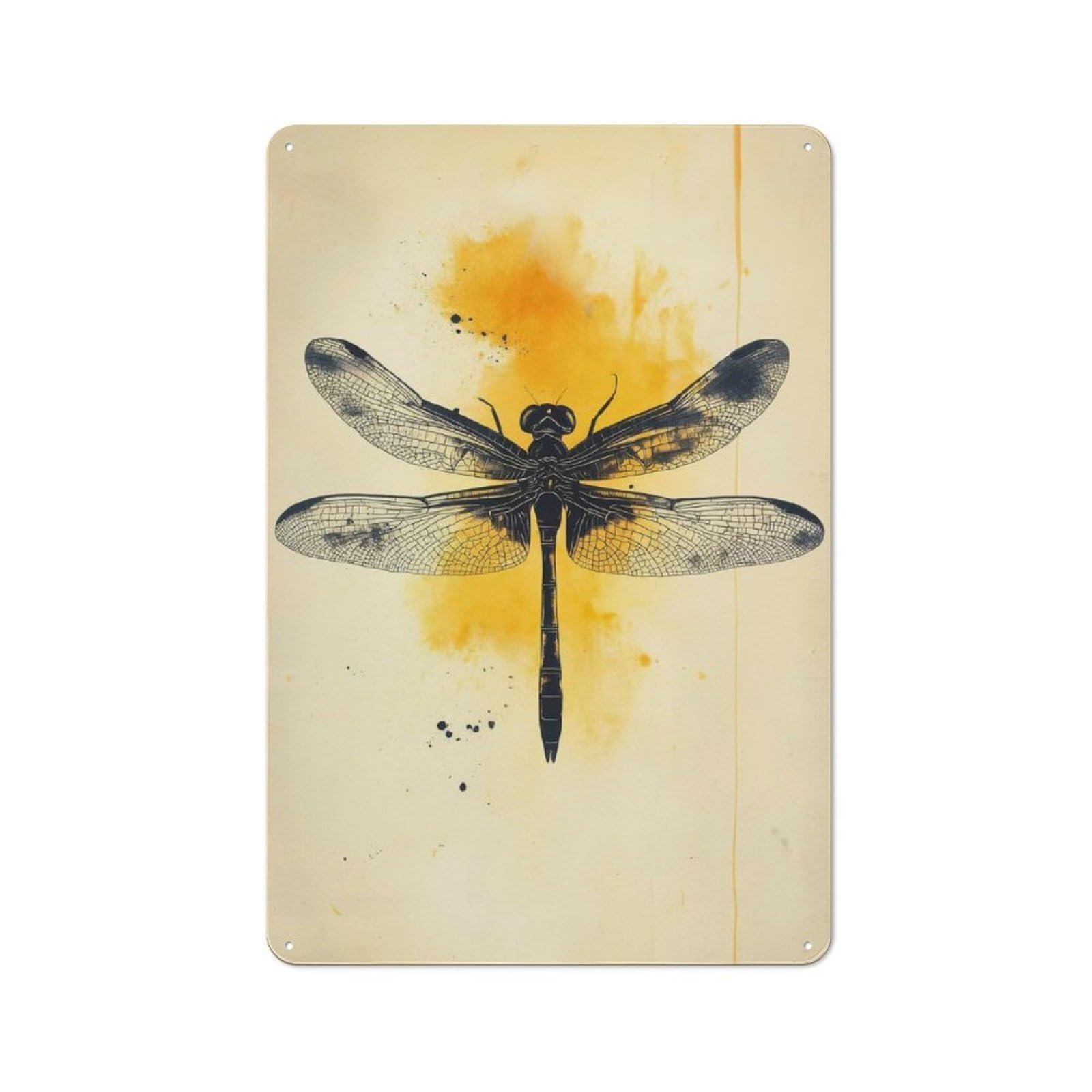 Vintage Tin Sign 30x20cm with Dragonfly Watercolor Art for Living Room Or Hallway, for Metal Sign Collectors, for Vintage Wall Decor Fans