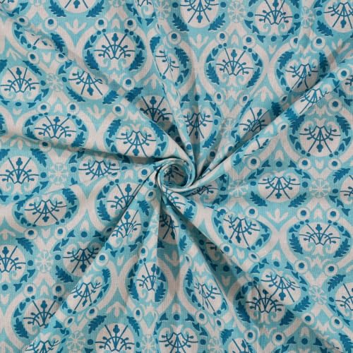 Image of Jaipur Weaves Jaipuri Double Bed Cotton Bedsheet Queen Size 90x85, 120 TC 100% Pure Cotton Bed Sheet with 2 Pillow Covers, Floral Traditional Print (Blue Floral, Double)