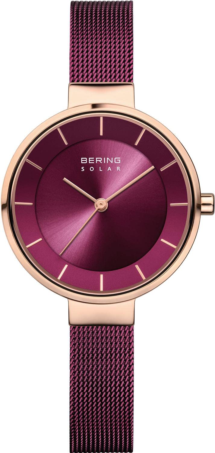BERING Solar 14631-969 Orologio da polso da donna, cassa in acciaio inossidabile color oro rosa da 31 mm e quadrante lilla, cinturino in maglia milanese, vetro zaffiro, 5 ATM