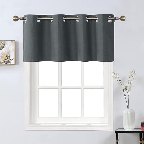 Miniatura 2 de Home Queen Cenefa de cortina opaca con ojales para sala de estar, cenefa pequeña y recta, juego de 1, 37 x 18 pulgadas, color carbón