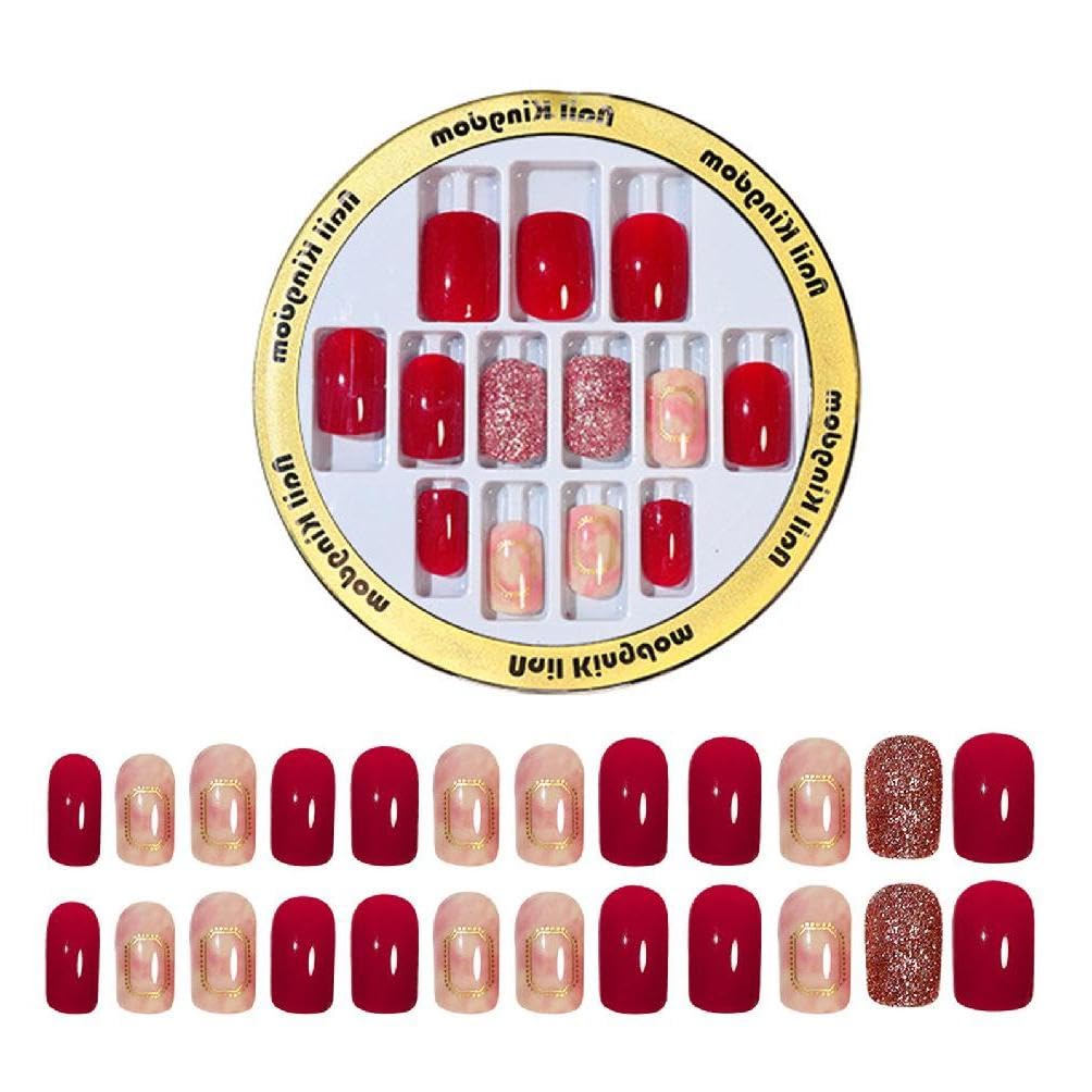 24 Pack Short Detachable Finished Fingernails Wearable