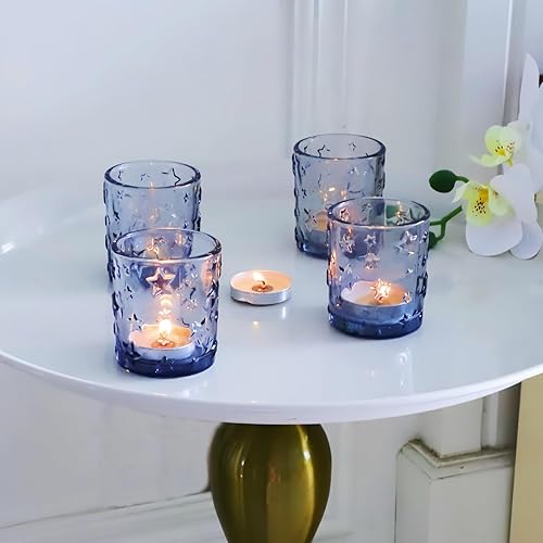 Miniatura 16 de VOHO 12 portavelas de Navidad con copos de nieve azules en relieve, portavelas votivas para centro de mesa, velas de té, portavelas a granel